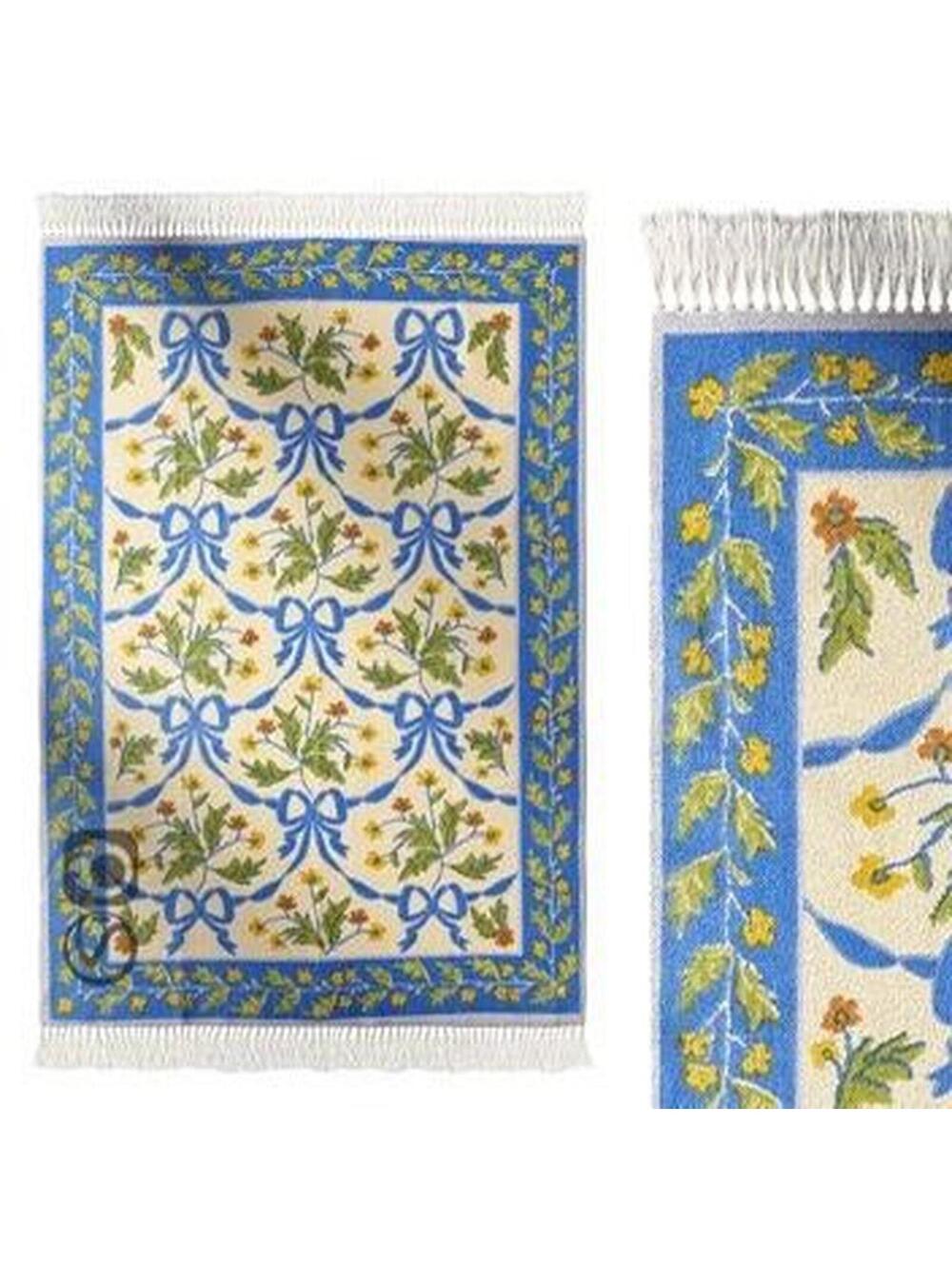 NWT Urban Outfitters Blue, Cream, and Yellow Bow Rug